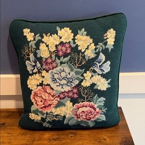 Vintage Floral Tapestry Style Pillow velvet green back accent pillow grandma